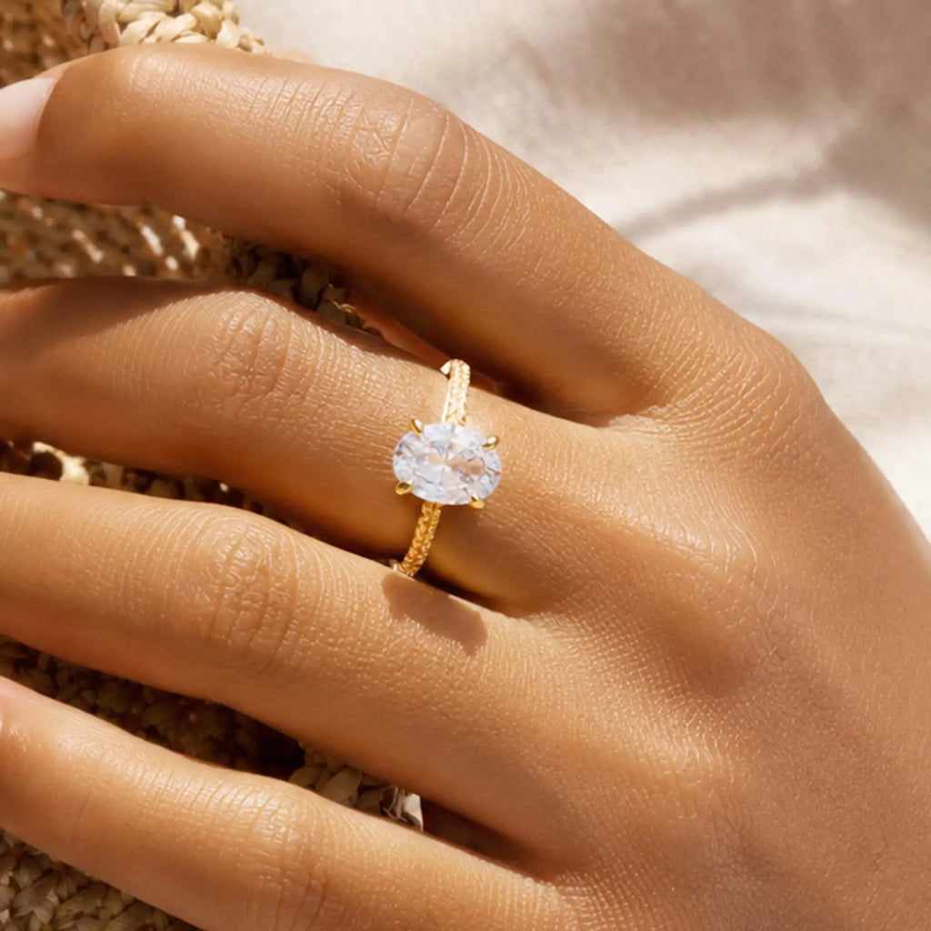 Meaeguet Oval CZ Solitaire Ring – 18K Gold Plated Women's Ring CZ Solitaire Ring SPOT