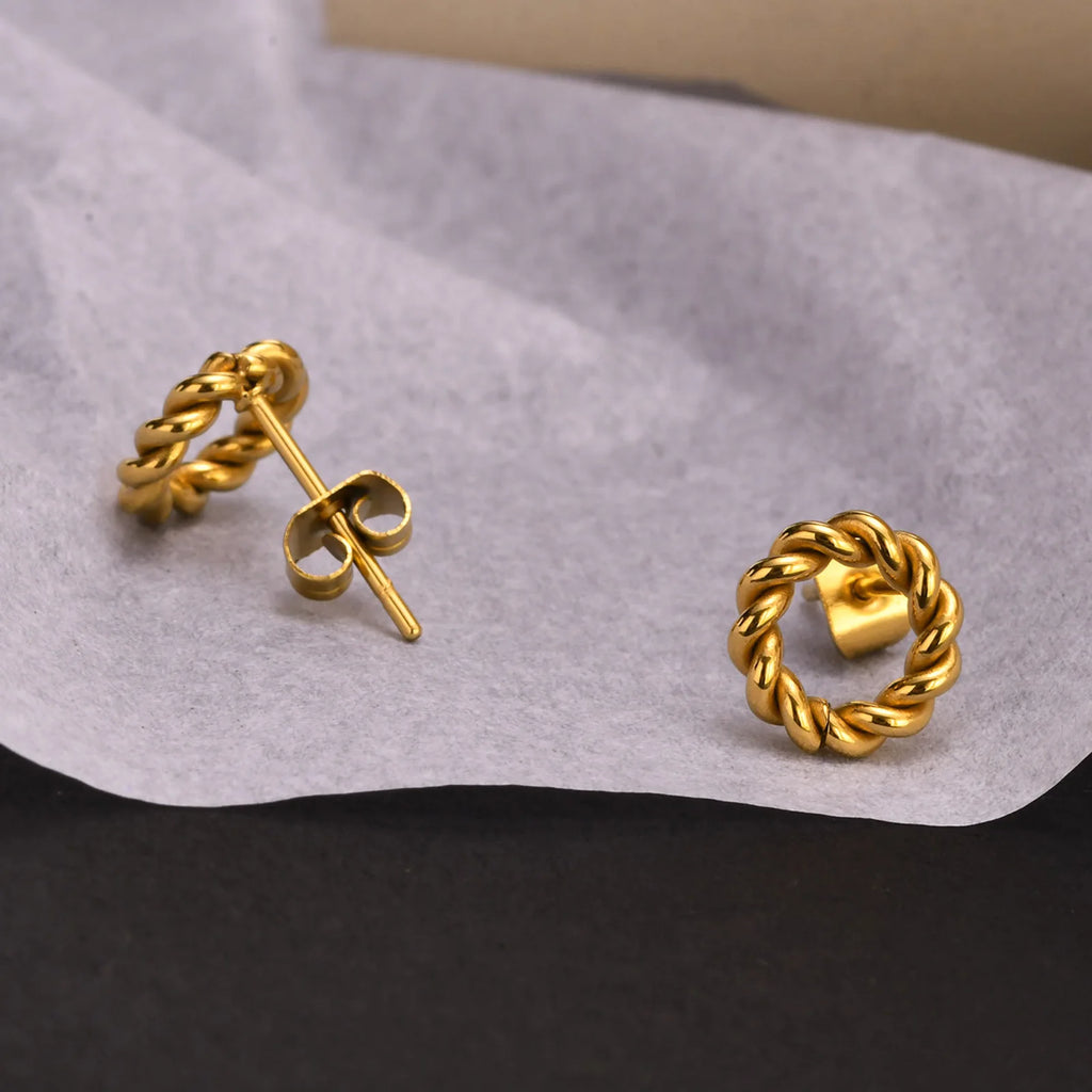 Meaeguet Circle Twist Hoop Stud Earrings – Gold Stainless Steel Stud Earrings SPOT