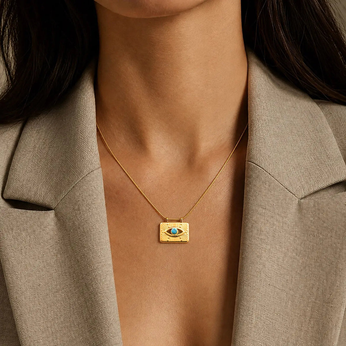 Turquoise Evil Eye Sunflower Pendant Necklace | Gold Pendant Necklace SPOT