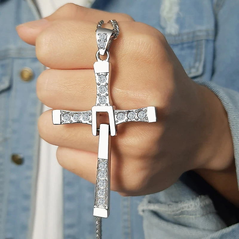 Meaeguet Men's Stainless Steel CZ Cross Pendant Necklace Cross Pendant Necklace SPOT