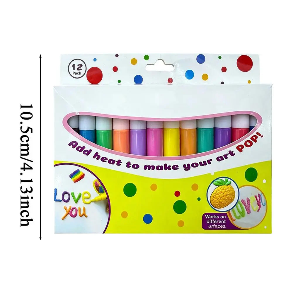 3D Puffy Popcorn Pens Set – DIY Bubble Drawing Kit for Kids Kids Art Pen Set SPOT White