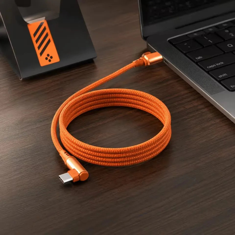100W 90-Degree USB-C to USB-C Fast Charging Cable – Orange USB-C Charging Cable SPOT