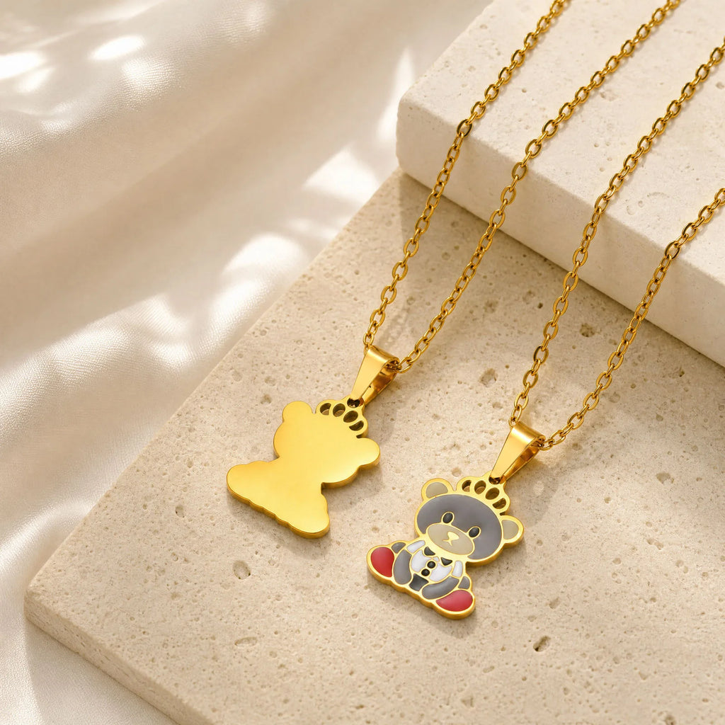 Cute Bear Enamel Crown Pendant Necklace – Stainless Steel Pendant Necklace SPOT