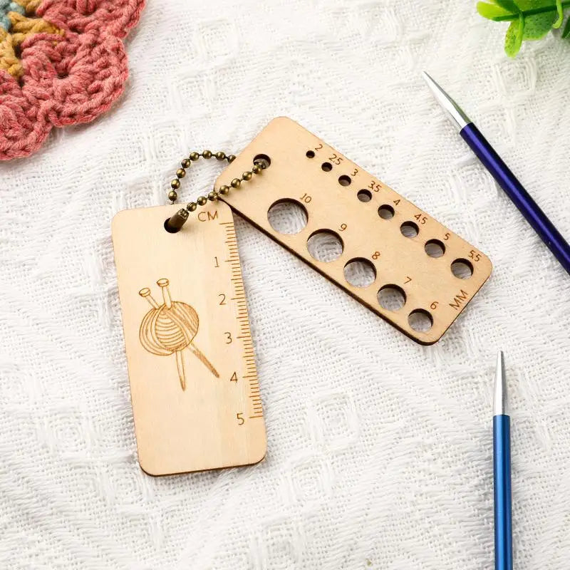Wooden Knitting Gauge Ruler & Locking Stitch Markers Set Knitting Craft Tool SPOT