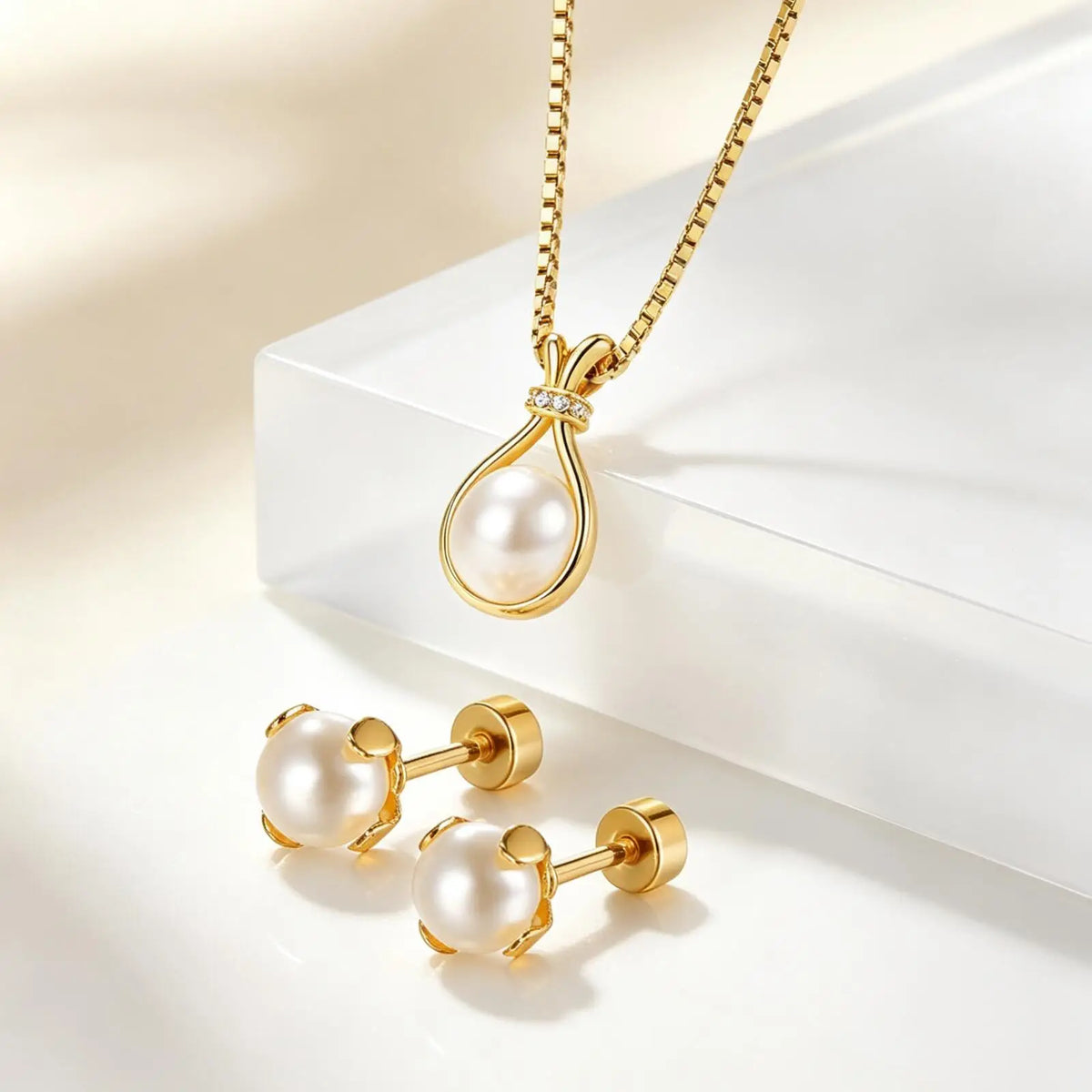 Faux Pearl Jewelry Set – 18K Gold Necklace & Earrings for Women Pearl Jewelry Set SPOT
