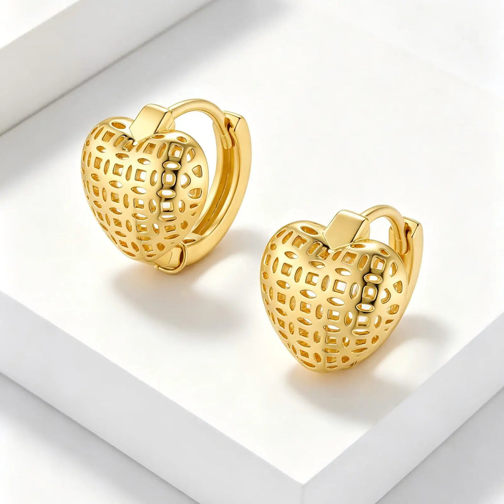 18K Gold Plated 3D Puffy Heart Huggie Hoop Earrings | Minimalist Huggie Hoop Earrings SPOT