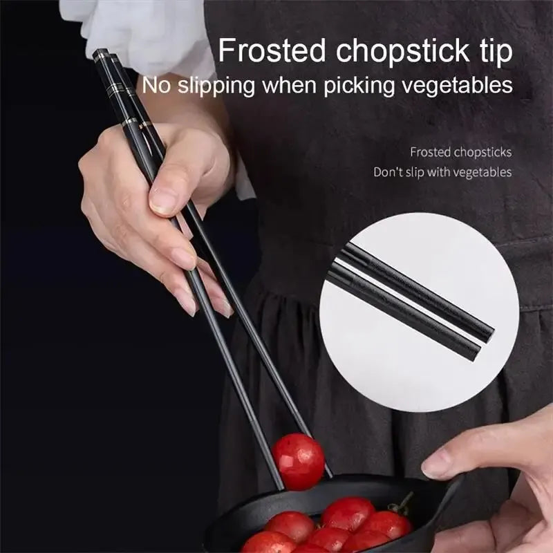 5-Pair Reusable Alloy Chopsticks – Non-Slip, Durable Black Set Reusable Chopsticks SPOT