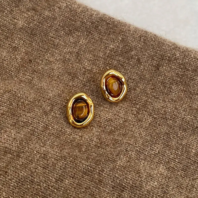 Tiger Eye Stone Bead Necklace – Unisex Fashion Jewelry Stone Bead Necklace SPOT earrings