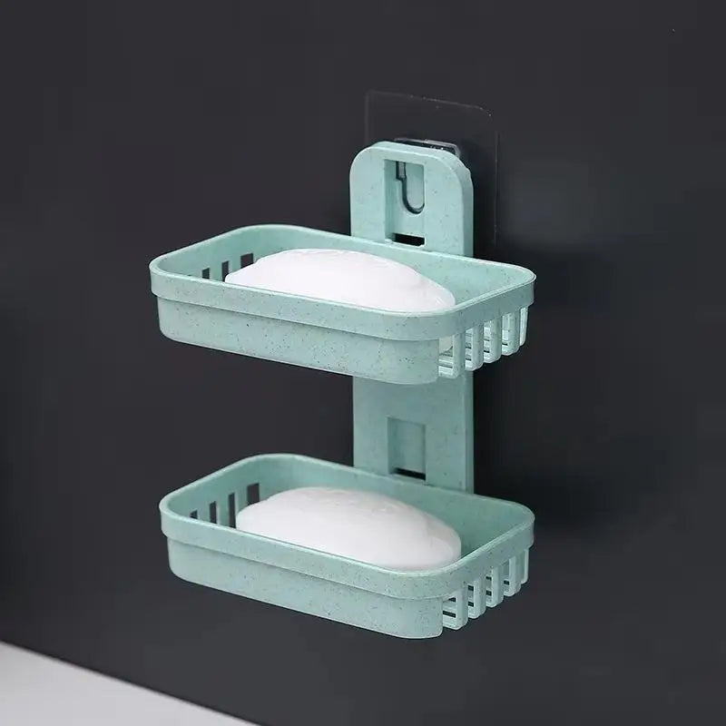 Wheat Straw Wall-Mounted Soap Dish – No-Drill Drainage Wall-Mounted Soap Dish SPOT double Green