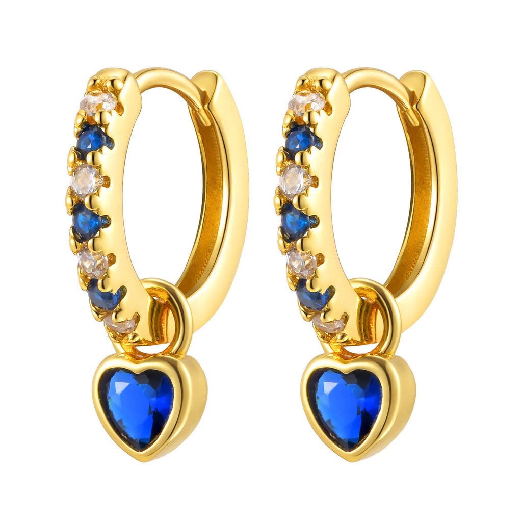 Women's Huggie Hoop Earrings – Heart CZ Dangle, Gold Plated Huggie Hoop Earrings SPOT EBD-460G01