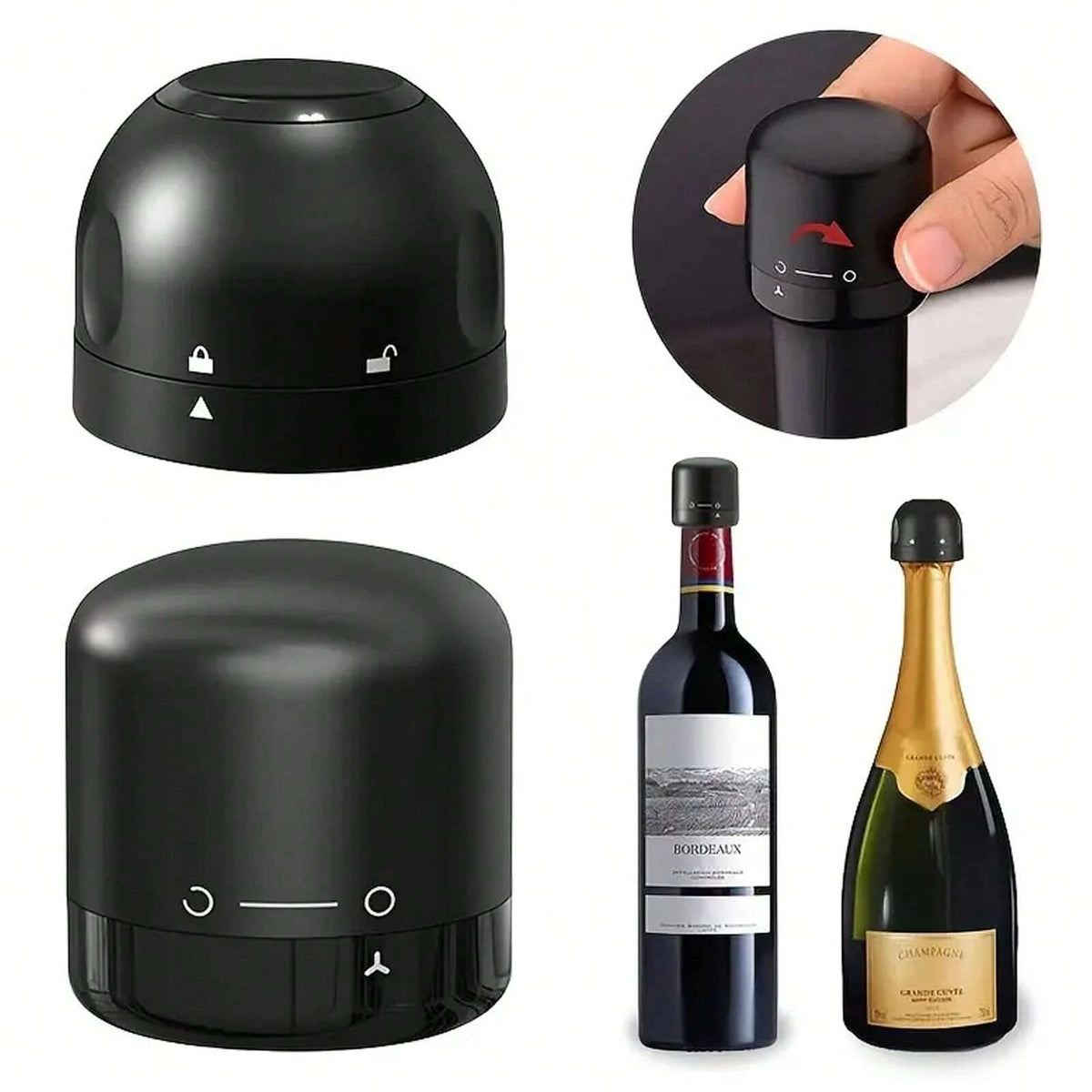Spin-Lock Wine & Champagne Bottle Stopper – Leak-Proof Wine Bottle Stopper SPOT