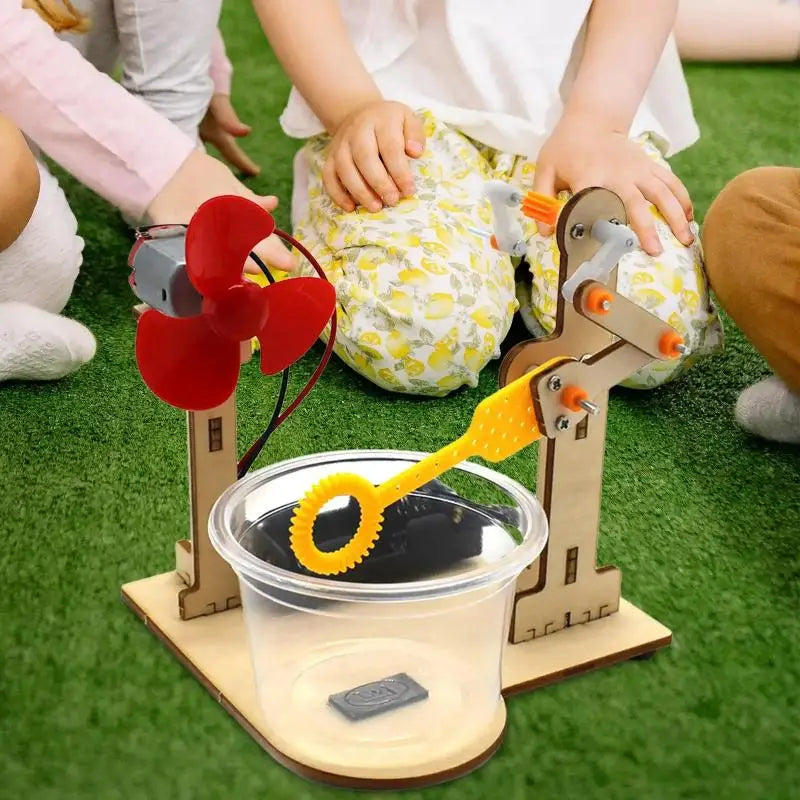 Wooden DIY Hand-Crank Bubble Machine Kit – Kids STEM Toy DIY Science Toy Kit SPOT