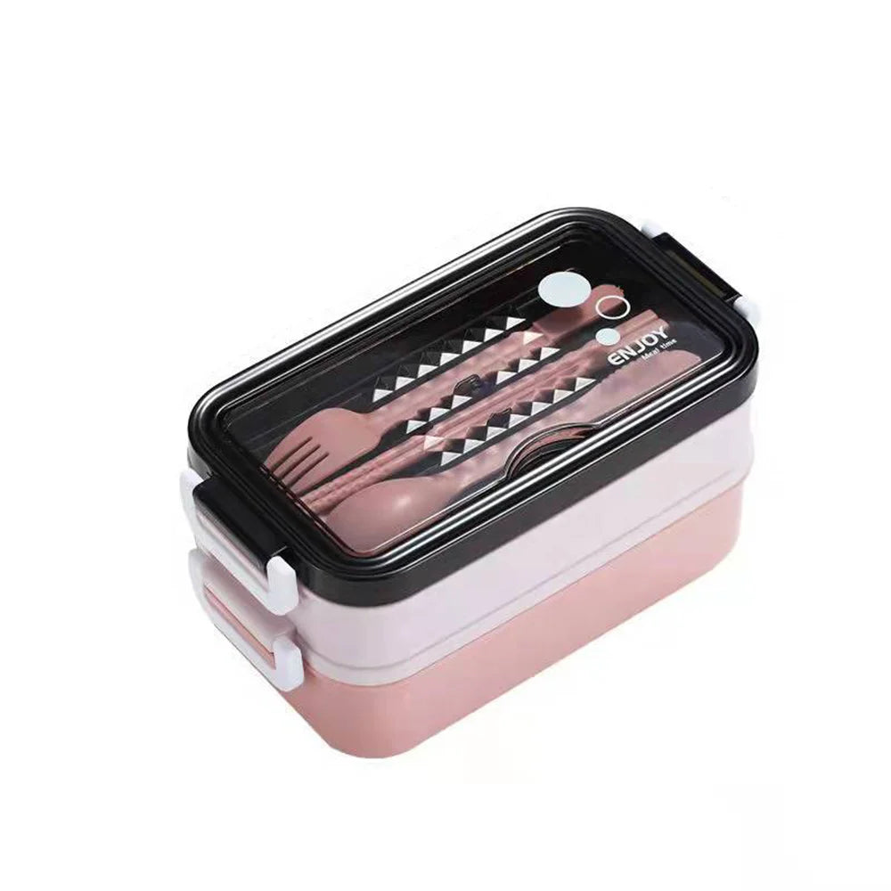 Double-Layer Lunch Box with Fork, Chopsticks & Spoon Compartment Lunch Box SPOT Pink 3 2|1400ml