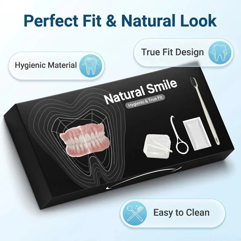 Full Mouth Denture Set with Case, Brush & Silicone Reline Denture Care Set SPOT