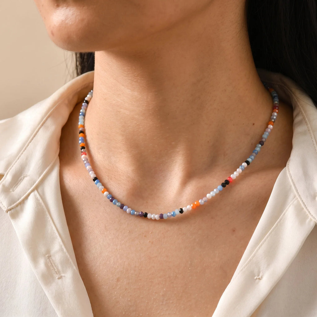 Faceted Crystal Bead Necklace – Silver Beaded Chain for Women Beaded Necklace SPOT