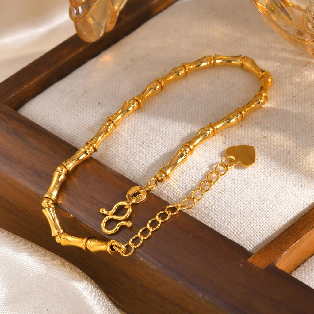 Meaeguet Bamboo Link Bracelet – Gold Stainless Steel Women Link Chain Bracelet SPOT