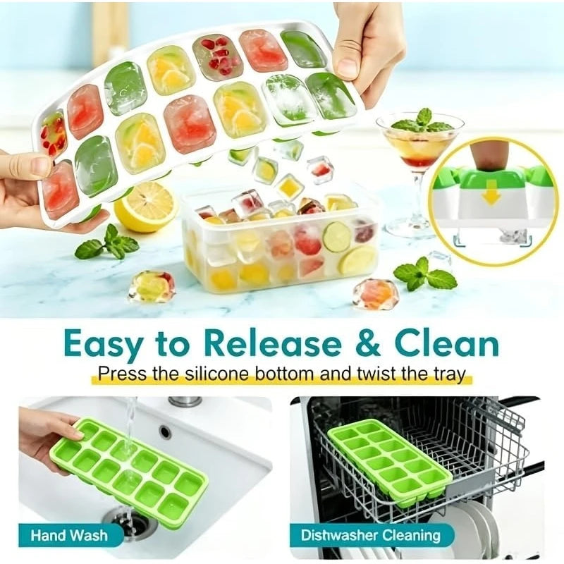 4-Pack Silicone Ice Cube Trays with Lid, Bin & Scoop Ice Cube Tray Set SPOT