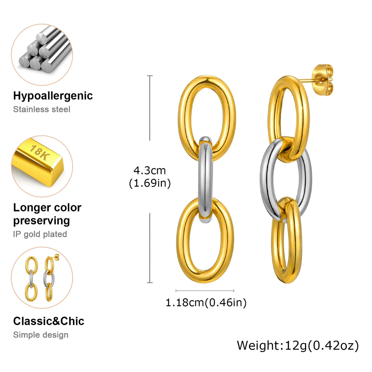 Two-Tone Hammered Huggie Hoop Earrings | 24K Gold Plated Steel Huggie Hoop Earrings SPOT ED-907GS
