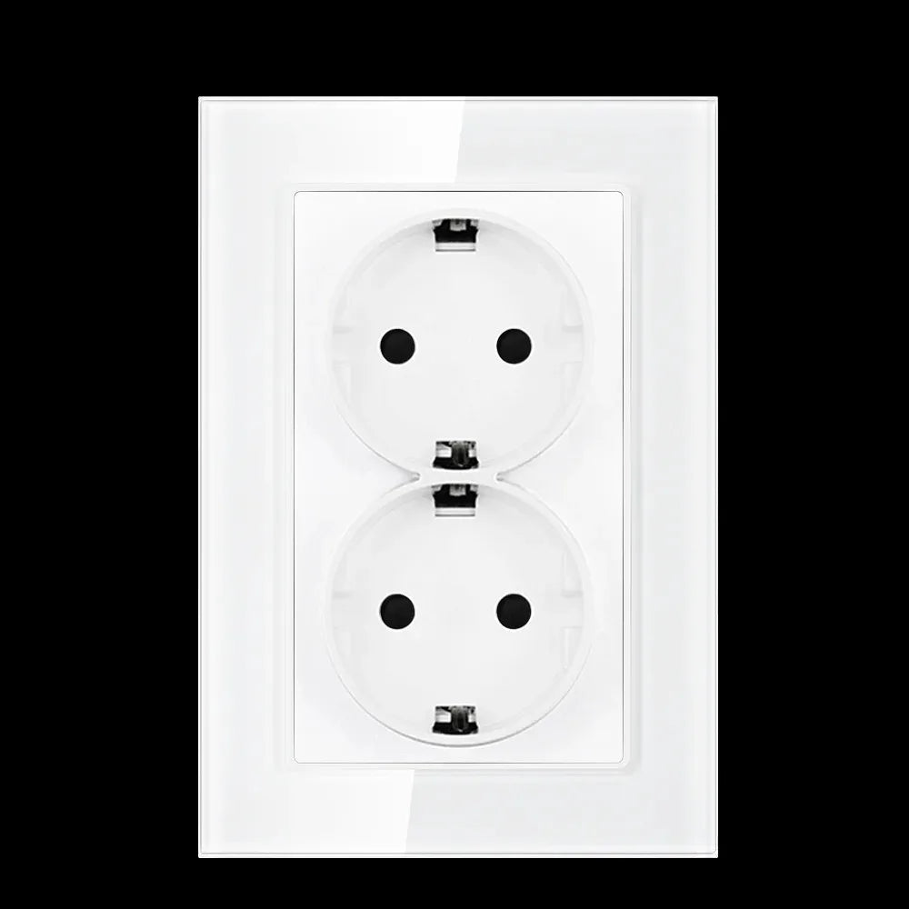 Double EU Wall Socket White Tempered Glass Panel 123×86mm EU Wall Socket SPOT EU(EU)