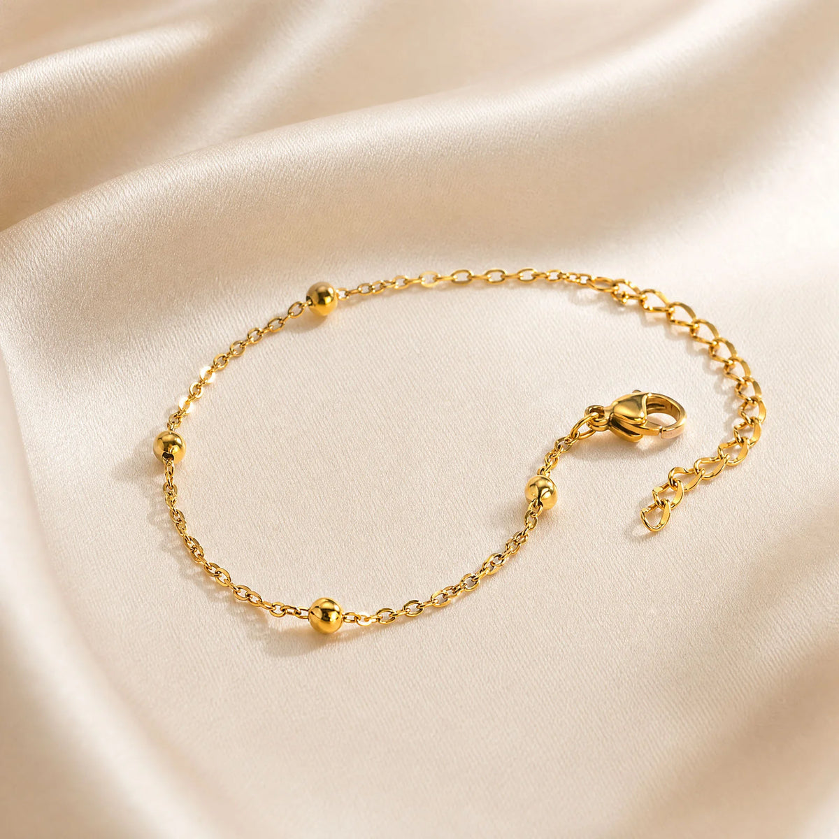 18K Gold Plated Beaded Bracelet – Minimalist Women's Jewelry Beaded Chain Bracelet SPOT