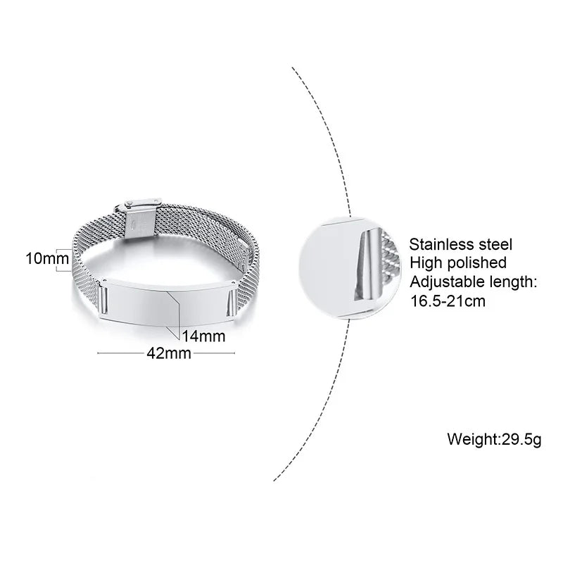 Personalized Engraved Mesh Bracelet – Women's Stainless Steel Custom Engraved Bracelet SPOT