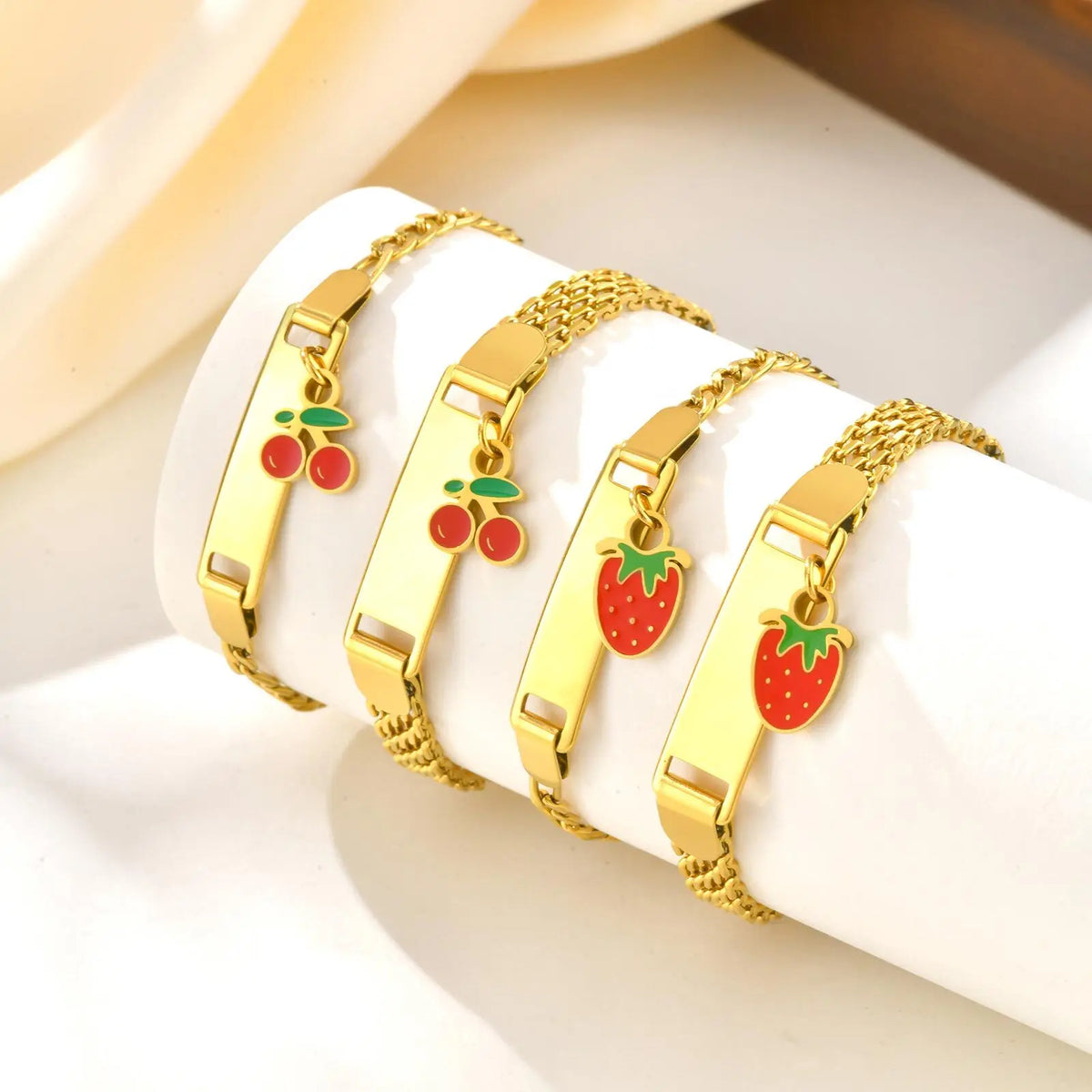 Personalized Children's Name Bracelet – Strawberry Cherry, Gold Personalized Kids Bracelet SPOT