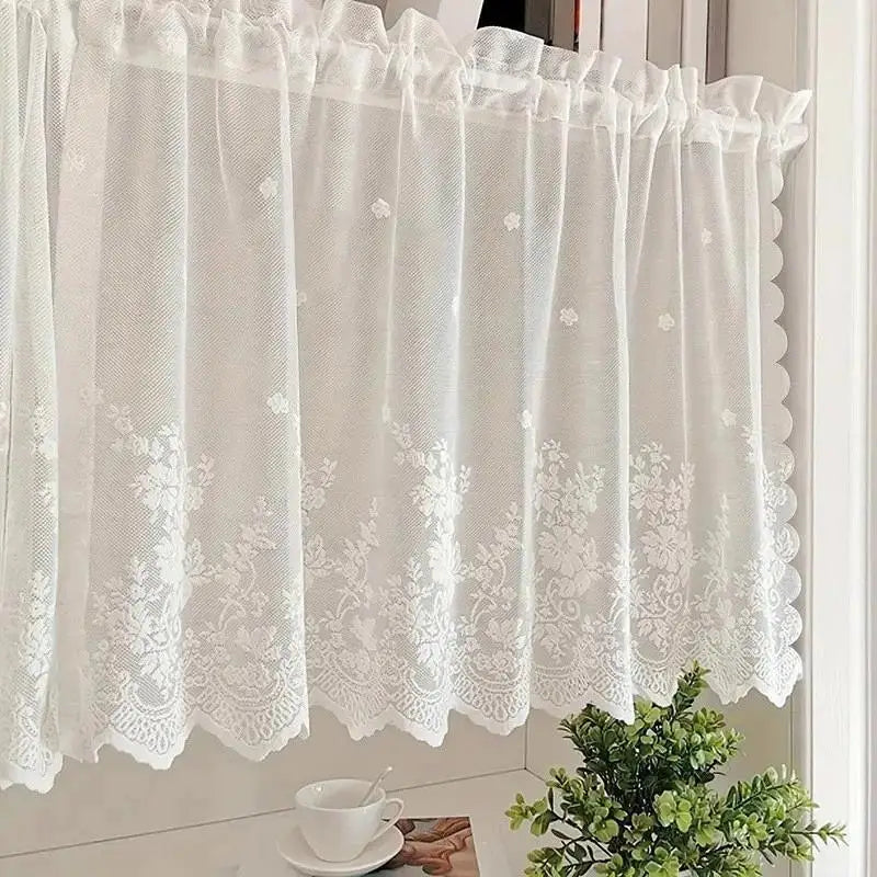 White Lace Valance Curtain – Cherry Floral Vintage Kitchen Lace Valance Curtain SPOT