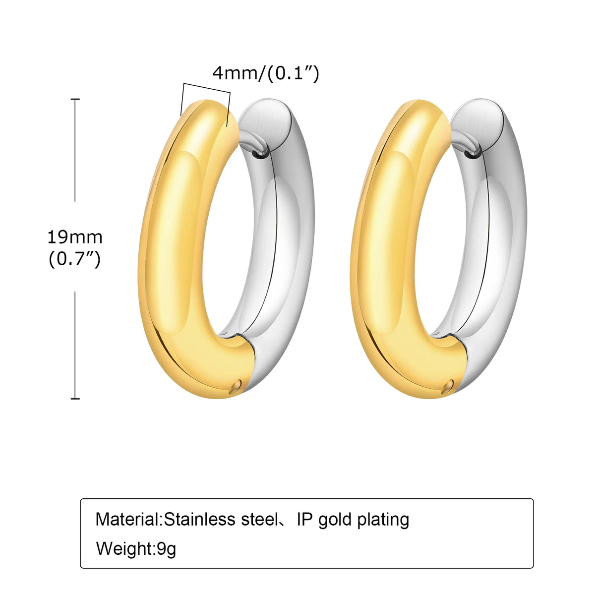 Two-Tone Hammered Huggie Hoop Earrings | 24K Gold Plated Steel Huggie Hoop Earrings SPOT EH-531SG