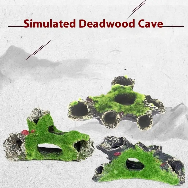 Resin Aquarium Hiding Cave – Moss & Driftwood Fish Tank Decor Aquarium Decoration SPOT