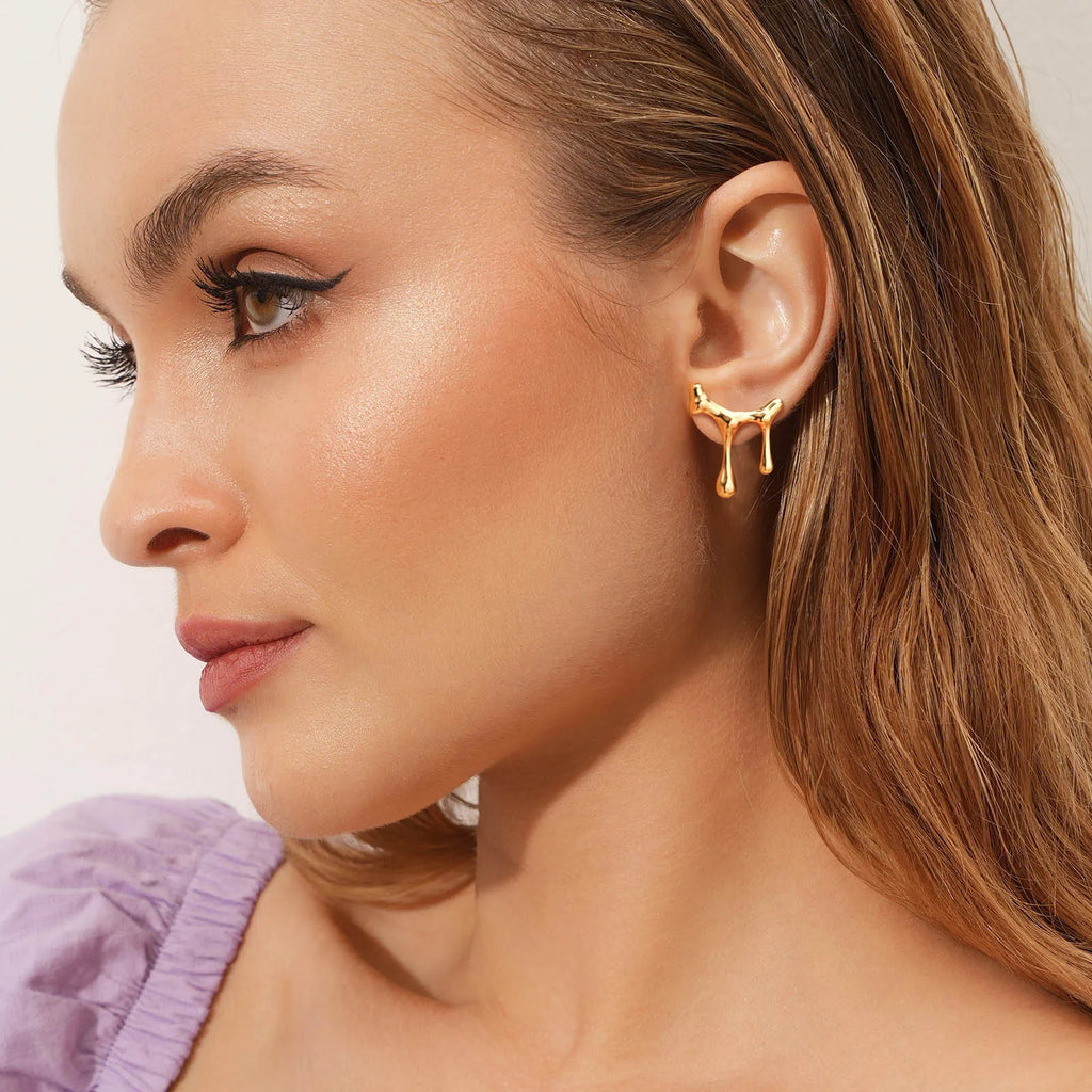 Meaeguet Gold Liquid Drip Stud Earrings – Water Drop Design Stud Earrings SPOT