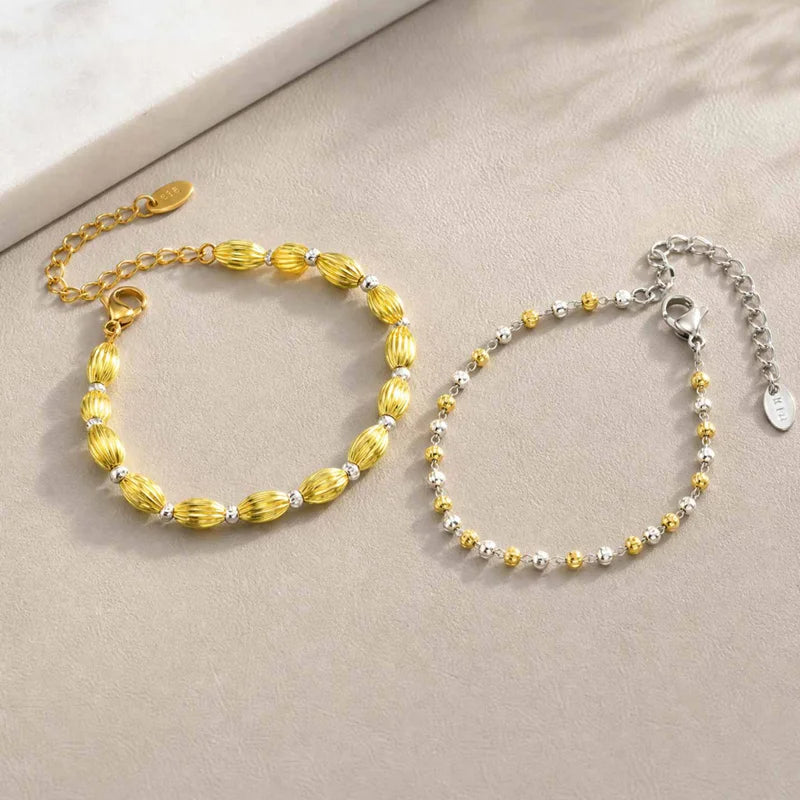 Two-Tone Ball Bead Bracelet – 18K Gold Plated Stainless Steel Beaded Bracelet SPOT