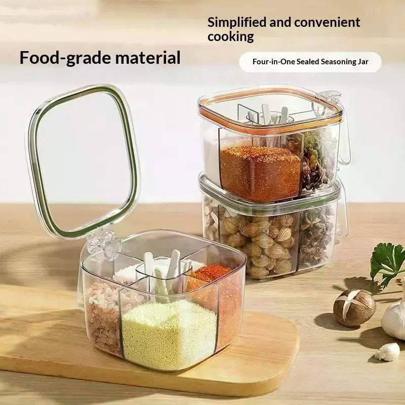 Multi-Compartment Airtight Seasoning Storage Box & Spoons Spice Storage Container SPOT