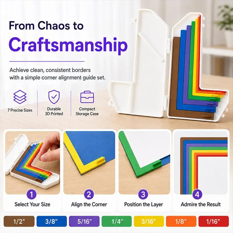 7-Pc Rainbow Paper Craft Alignment Guides Set with Storage Case Paper Craft Rulers SPOT