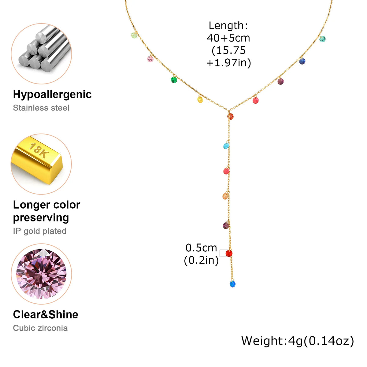 Colorful CZ Lariat Y Drop Necklace – 18K Gold Plated Steel Lariat Drop Necklace SPOT