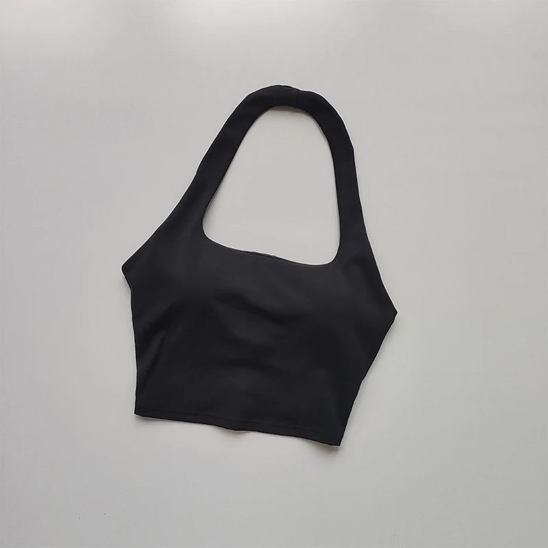 Women's Pleated Halter Sports Bra with Chest Pads | Luxury Style Sports Bra SPOT black S