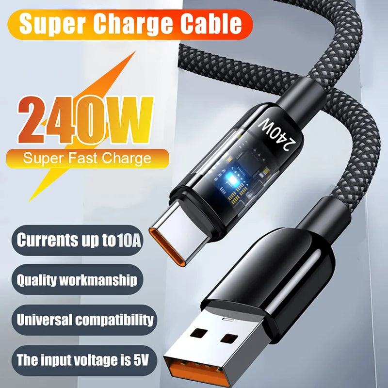240W USB-C Fast Charging Cable – LED Display, Nylon Braided USB-C Charging Cable SPOT
