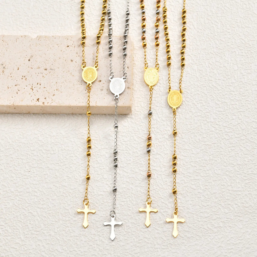Virgin Mary Rosary Necklace – Gold Plated Y-Shape Link Chain Pendant Necklace SPOT