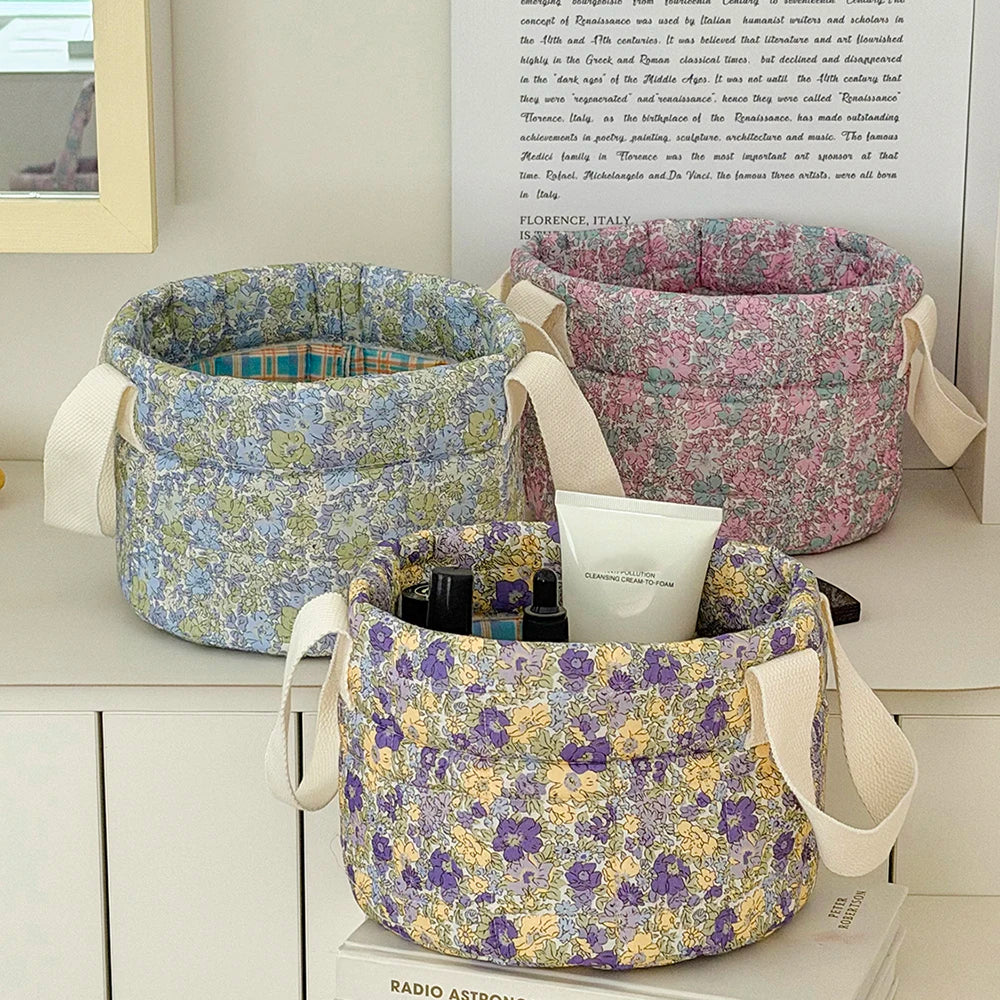 Vintage Floral Quilted Storage Basket with Handle – 3 Sizes Fabric Storage Basket SPOT