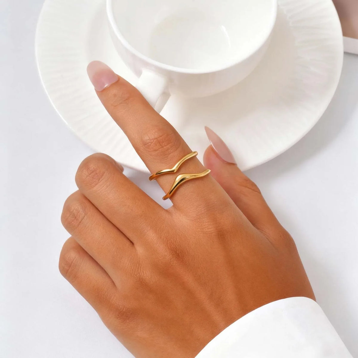 18K Gold Abstract Wire Ring – Double Layer Stacking Ring Gold Stacking Ring SPOT