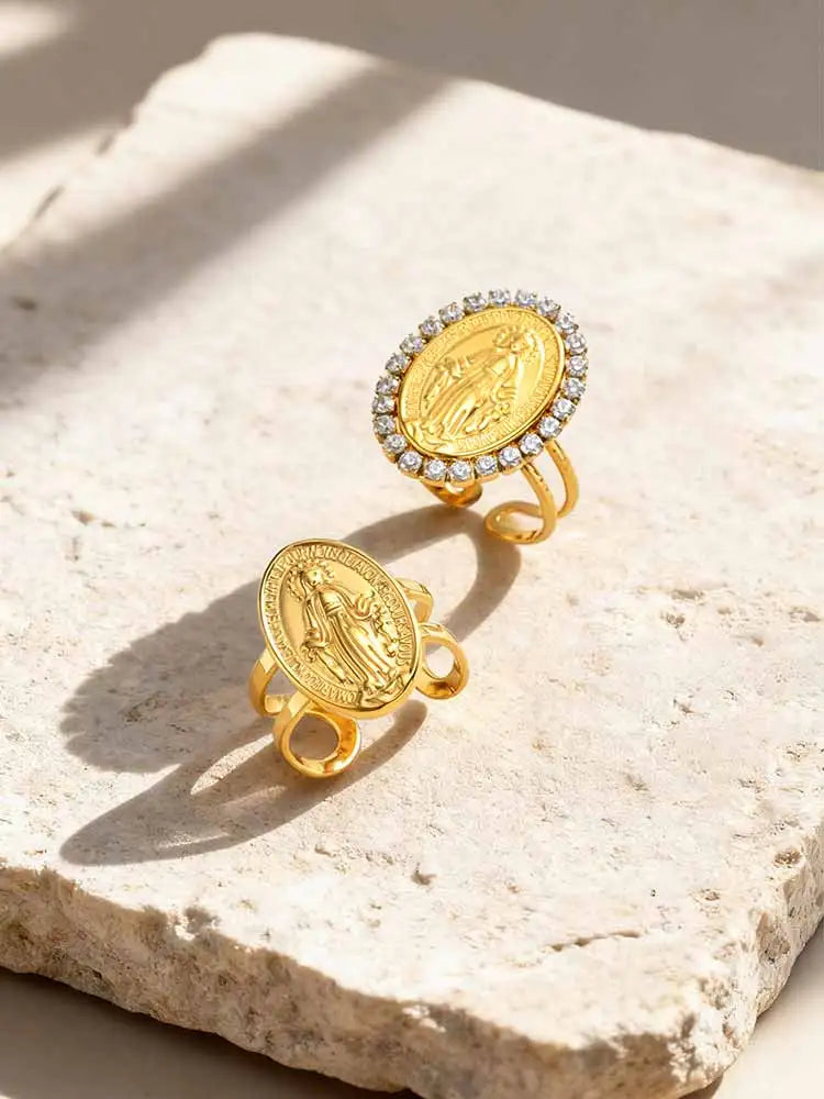 Virgin Mary Ring 18K Gold Stainless Steel – Catholic Faith Gift Religious Faith Ring SPOT