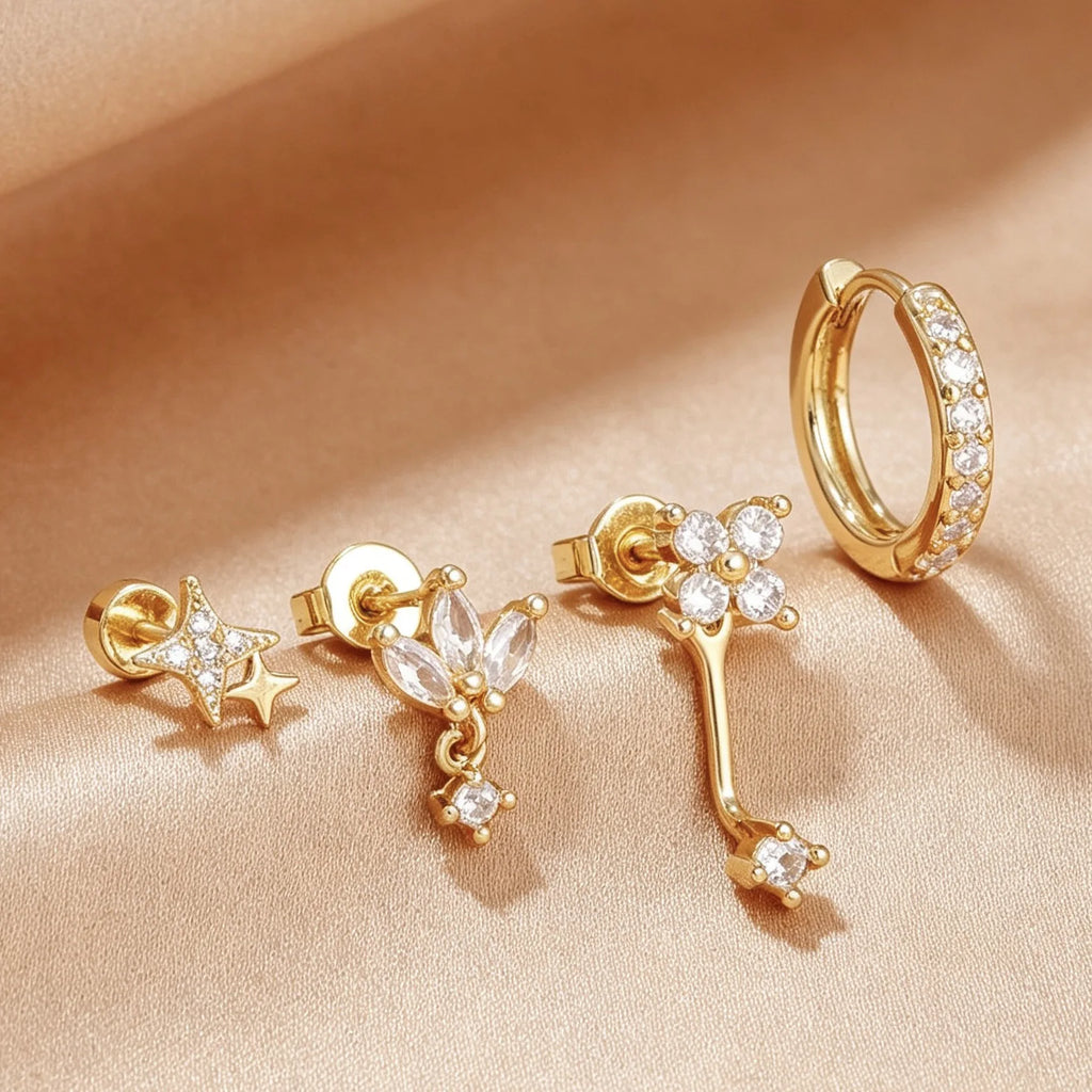Zircon Stud Earrings Set – Gold Plated Stackable Cartilage Studs Stud Earrings Set SPOT