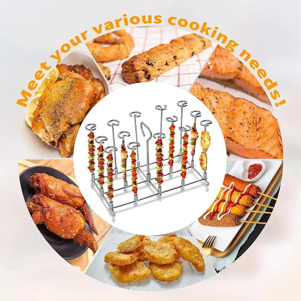 Vertical Kebab Rack + 14 Skewers | 304 Stainless Steel Air Fryer Kebab Skewer Rack SPOT