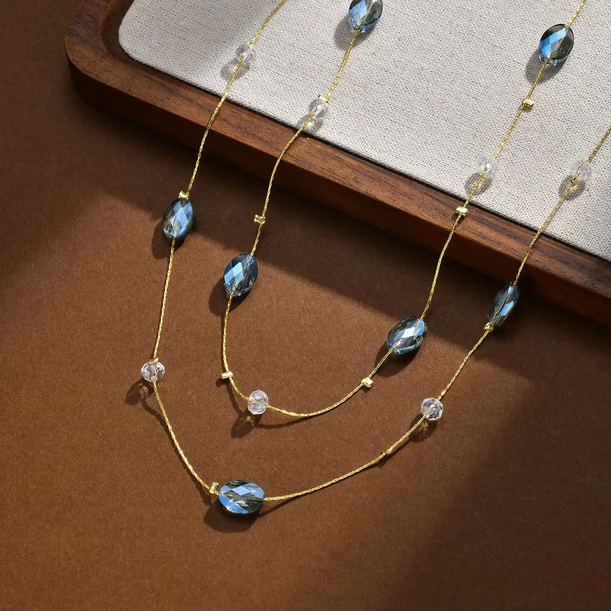 Layered Blue Crystal CZ Statement Necklace – Sweater Chain Statement Necklace SPOT