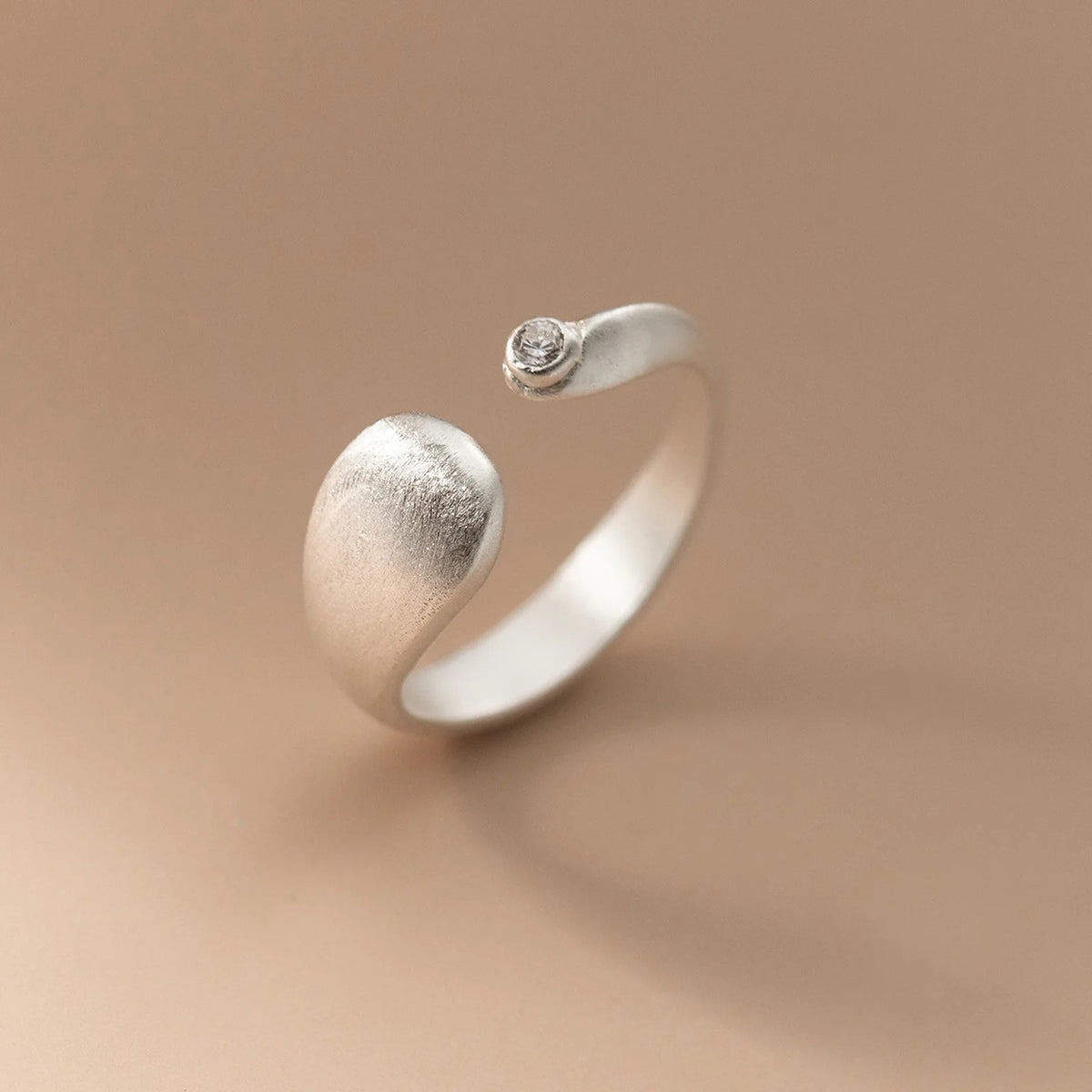 Silver Brushed Matte Open Ring – Adjustable Minimalist Ring Fashion Ring SPOT