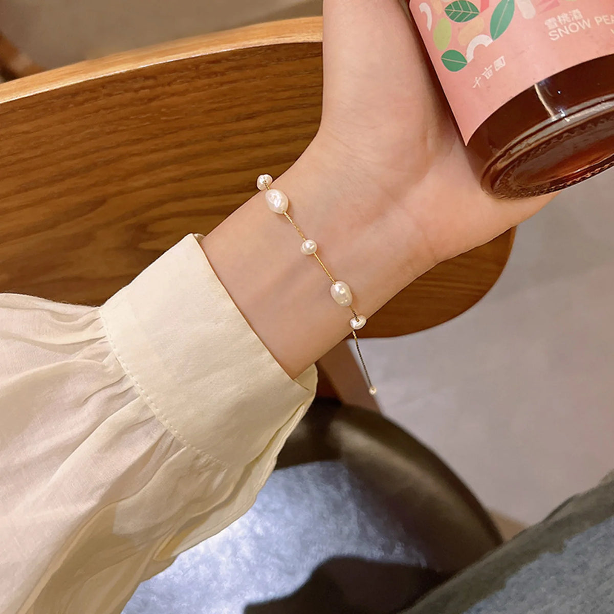Dainty Pearl Bead Gold Chain Bracelet – Elegant Women's Gift Pearl Chain Bracelet SPOT