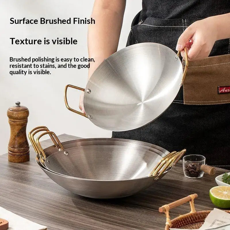 Stainless Steel Round Wok – Dual Handle, Even Heat, Easy Clean Stainless Steel Wok SPOT