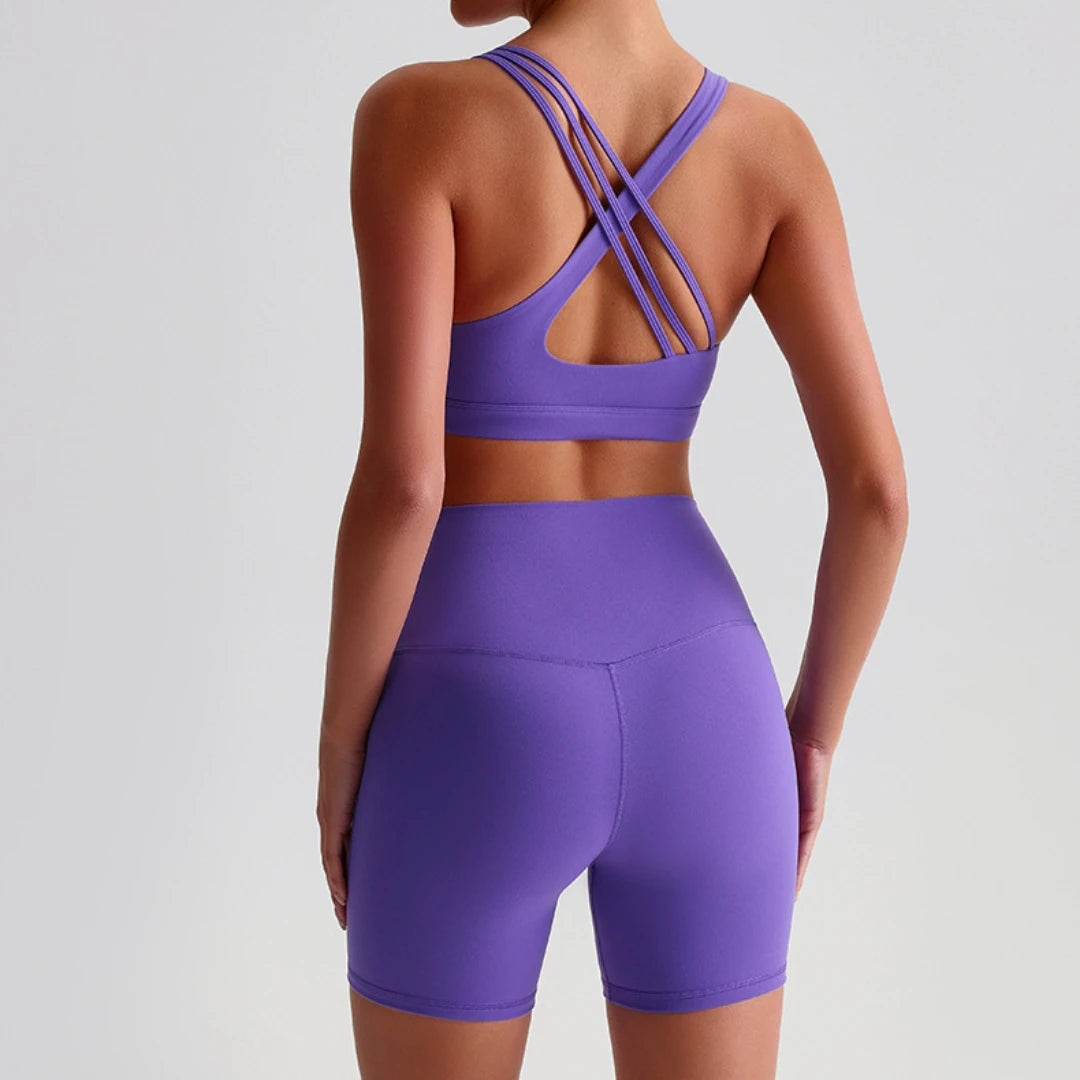 Women's High Waist Yoga Short Legging & Cross Back Bra Set Yoga Activewear Set SPOT