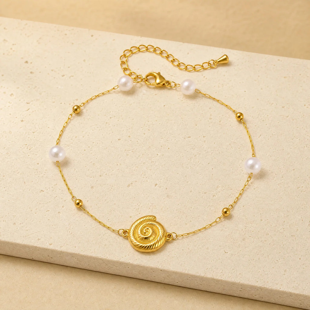 Shell Pearl Adjustable Anklet – Waterproof Stainless Steel Beaded Anklet SPOT