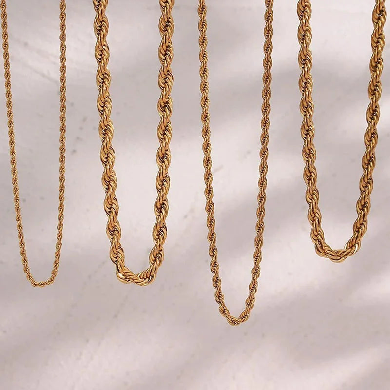 Gold Plated Stainless Steel Rope Twist Chain Necklace 2–5MM Chain Necklace SPOT Gold 55cm 22 inches 4mm