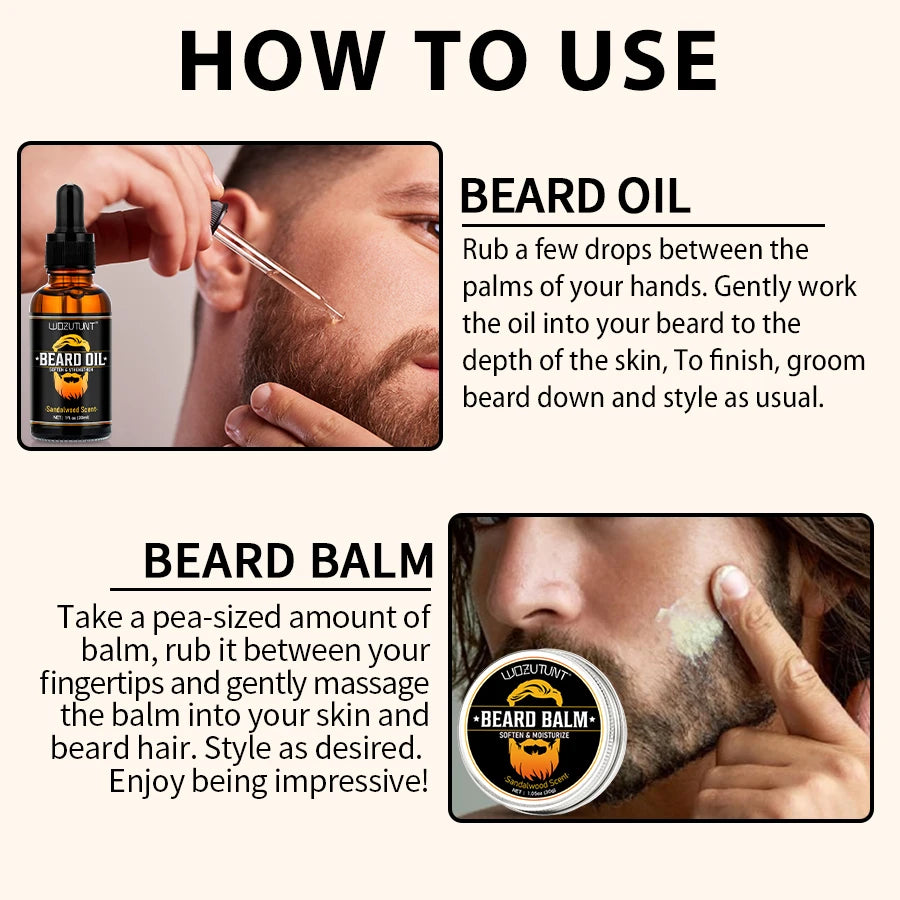 Sandalwood Beard Oil & Balm Set – Men's Natural Grooming Kit Beard Grooming Set SPOT